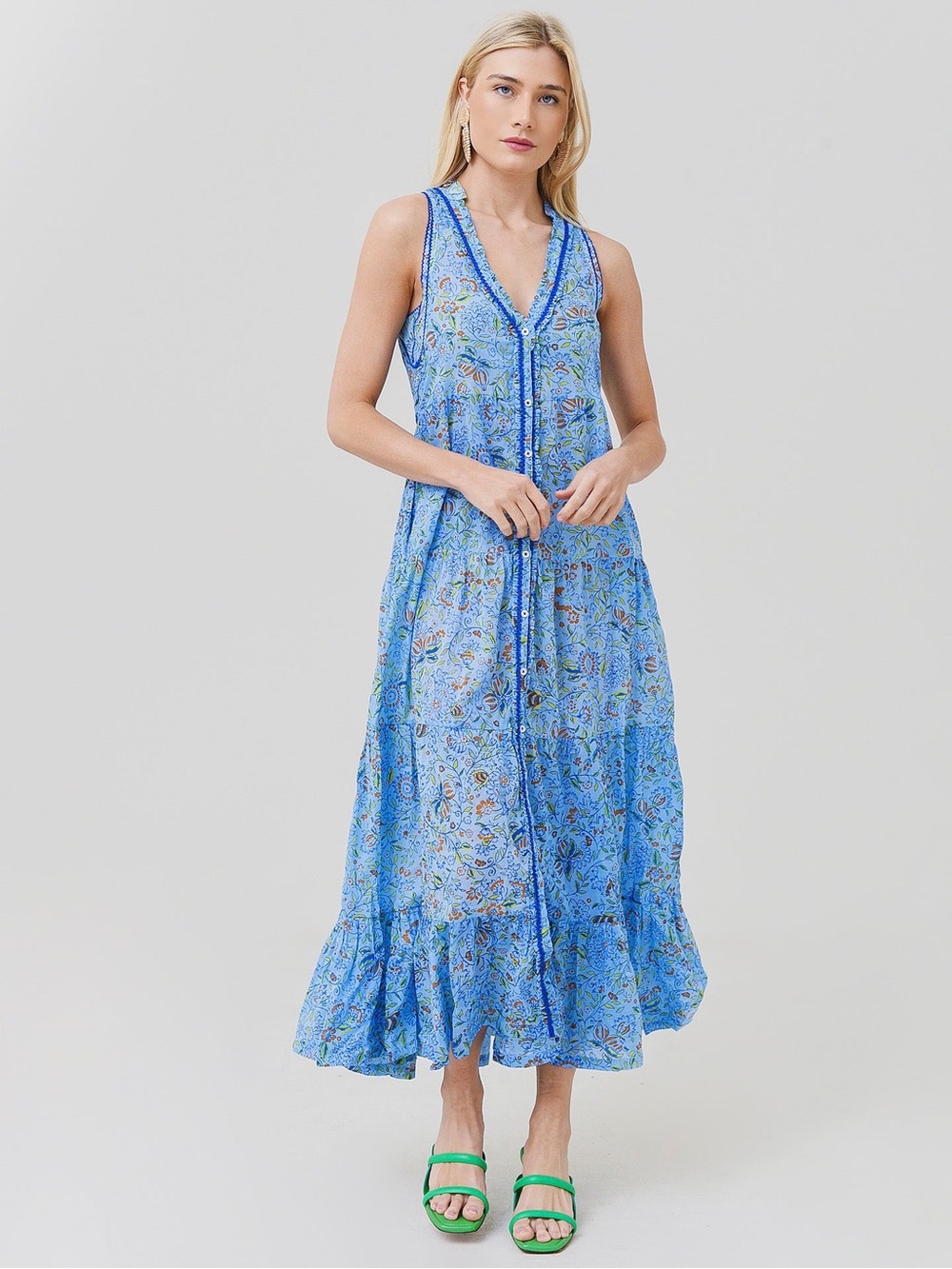 Poupette St Barth Nana Maxi Dress in Blue Toulon, Size Small